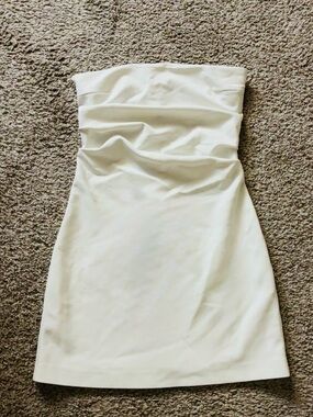 Zara Strapless White Ruched Mini Dress